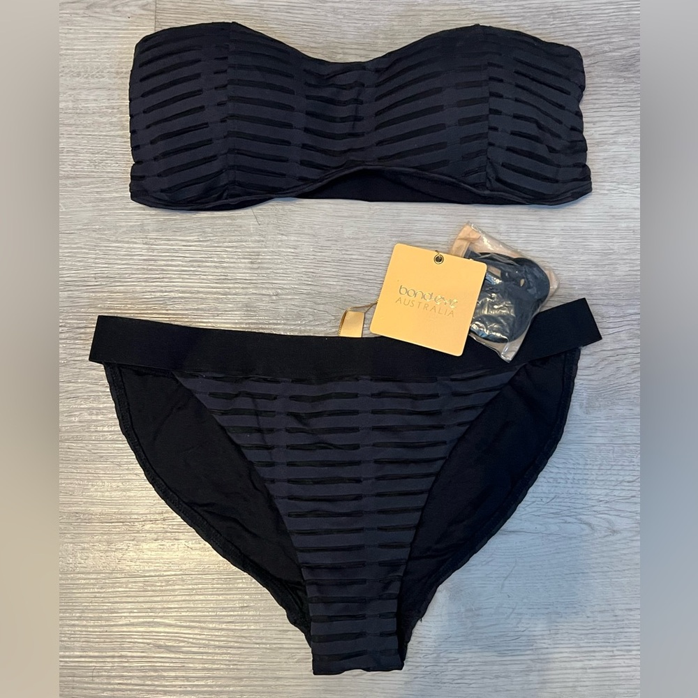 Bond-Eye Australia Black Striped Bikini Set Size 8